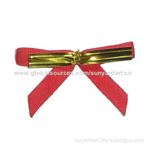 Polyester ribbon pre-tied bow with rigid twist tie